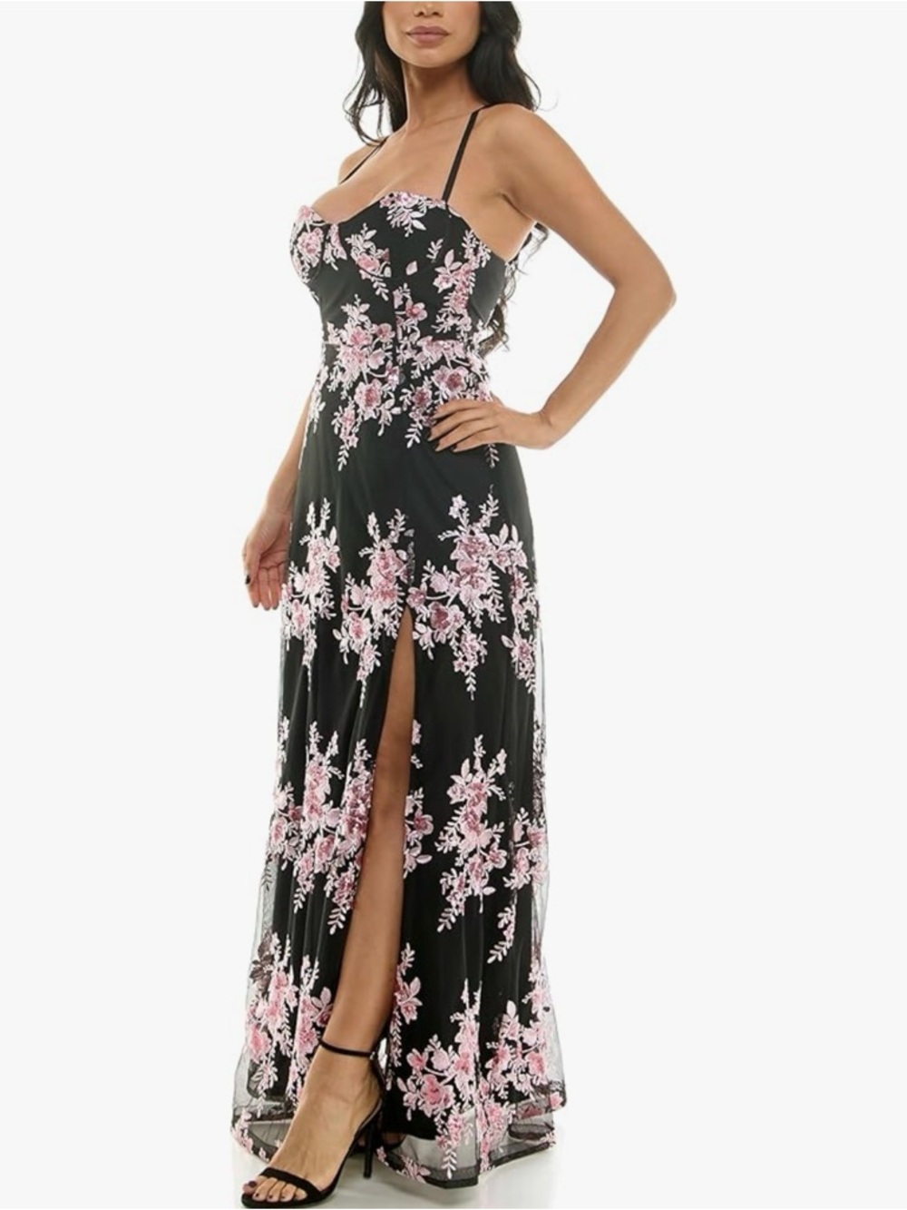 Violent Weekend Strappy Sweetheart Neck Floral Sequin Embroidered 9/10